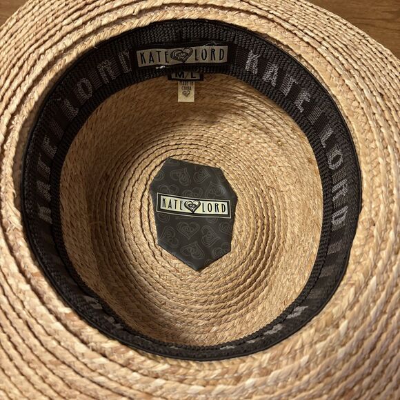 Kate Lord Straw Sun Hat With Mauve Ribbon Size M/L - Picture 5 of 9